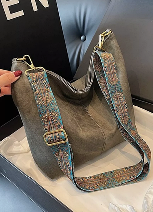 Вінтажна жіноча сумка через плече колір сірий