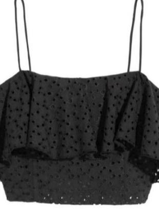 Укороченный кроп-топ из прошвы блуза с вышивкой ришелье майка с воланами рюшами3 фото