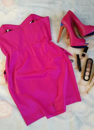 Стильное платье бандо цвета фуксия river island розовое короткое сарафан2 фото