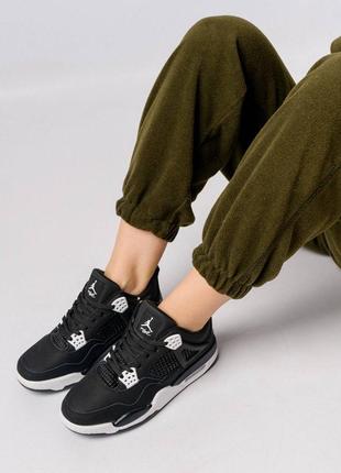 Женские кроссовки nike Jordan air jordan 4 Summit fleece termo / найк джордан / утепленные / зимняя / обувь / кожа, флис / черные, серые, белые