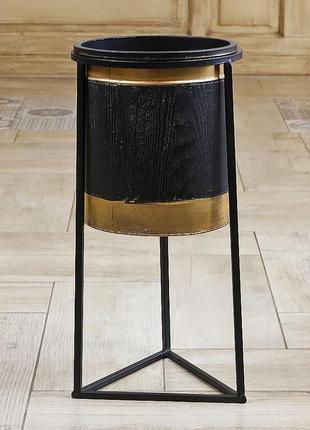 Набор 2-х кашпо для цветов из металла на подставке черно-золотой гранд презент 920585 фото