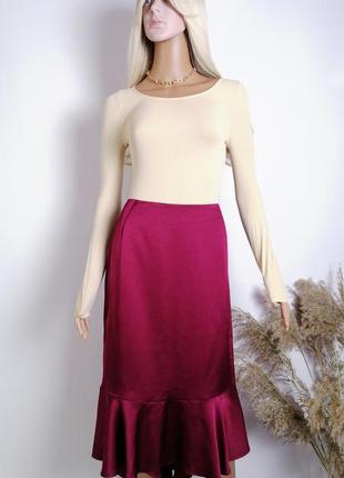 Невероятная атласная юбка-миди цвета бургунди kaliko