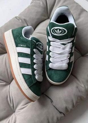 Кросівки кеди adidas campus 00 s dark green white молодёжные замшевые кроссовки кеды адидас кампус зелёные с белым1 фото