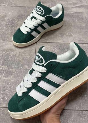 Кросівки кеди adidas campus 00 s dark green white молодёжные замшевые кроссовки кеды адидас кампус зелёные с белым4 фото