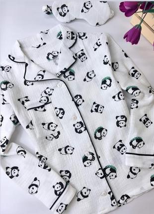 Муслиновая детская пижама в панды домашняя одежда для детей