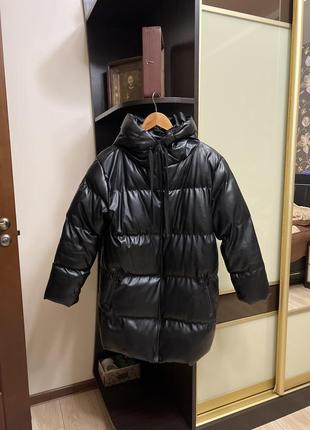 Удлиненная куртка из эко кожи классная стильная теплая турция 🇹🇷 модная трендовая модель2 фото