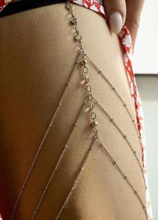 Цепочка гартер серебристый н6004 подвязка на ногу украшение на бедро сексуальный браслет