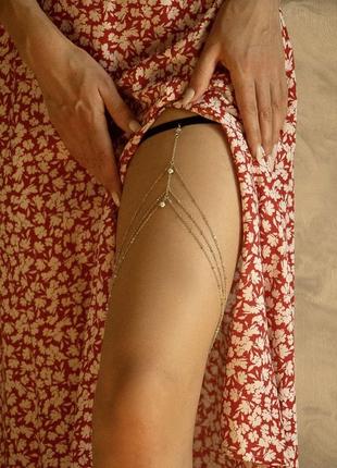 Цепочка гартер серебристый н6004 подвязка на ногу украшение на бедро сексуальный браслет