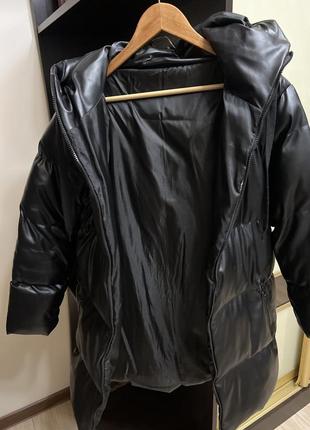 Удлиненная куртка из эко кожи классная стильная теплая турция 🇹🇷 модная трендовая модель5 фото