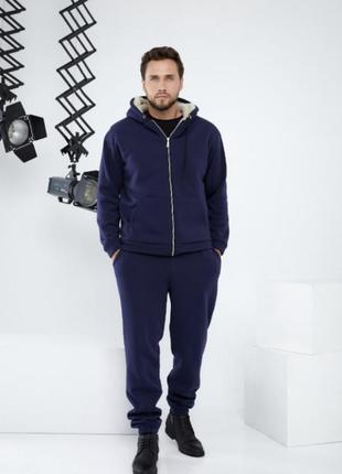 Теплий костюм на флісі з овчиною різні кольори на змійці блискавці чоловічий оверсайз...