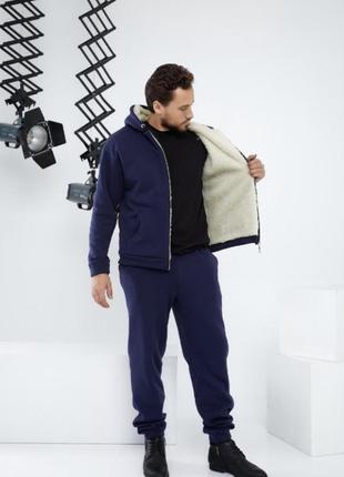 Теплий костюм на флісі з овчиною різні кольори на змійці блискавці чоловічий оверсайз...