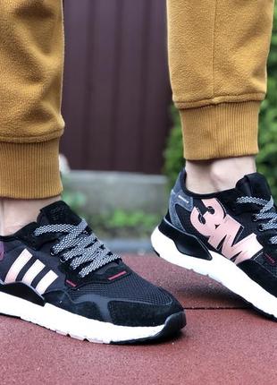 Классные женские кроссовки adidas nite jogger чёрные с розовым3 фото