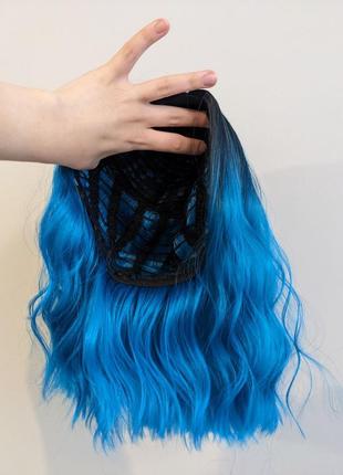 Перука для косплею синє волосся3 фото