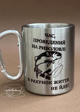 Металева чашка з карабіном, чашка для рибака, чашка для риболовлі1 фото