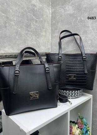 Якісна стильна велика жіноча сумка, вміщає а4, чорна, з плечовим ременем в комплекті6 фото
