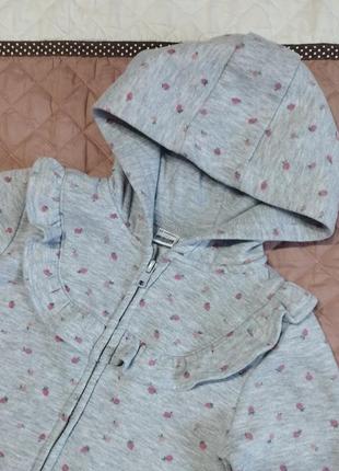 Толстовка для дівчинки на блискавці lc waikiki 4-5 р. сіра плотна тепла з рюшкою  светр  кофта  з капюшоном6 фото