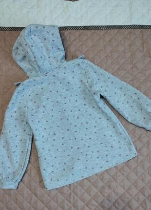 Толстовка для дівчинки на блискавці lc waikiki 4-5 р. сіра плотна тепла з рюшкою  светр  кофта  з капюшоном8 фото