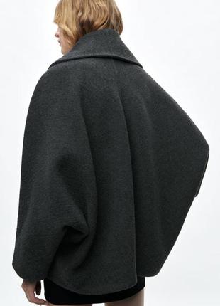 Укороченное серое шерстяное пальто оверсайз zara new3 фото
