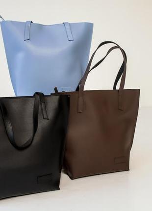 Лаконичная большая женская сумка черная шопер кожаная (кожзаменитель) люкс качество7 фото