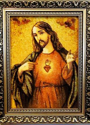 Ікона з бурштину ісус христос і-16 господь вседержитель гранд презент 20*301 фото