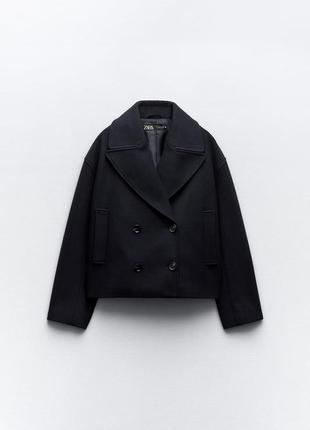 Двубортное мягкое черное пальто zara new2 фото