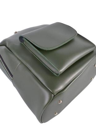 Большой вместительный качественный рюкзак женский темно зеленый удобный однотонный имеет много карманов4 фото