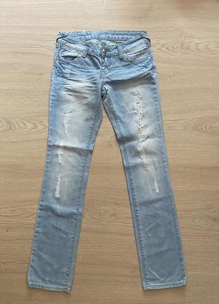 Світлі прямі джинси з потертостями/ вінтаж/ love denim