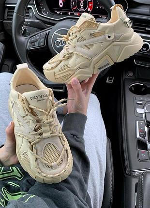 Кроссовки женские 💥 calvin klein beige топ качество 💥 кроссовки келвин кляйн