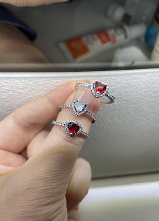 Каблучка кільце перстень  колечко срібло s925 сердечко серденько червоне біле рожеве серце2 фото