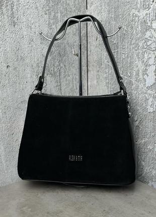 Черная сумка натуральная замша+качественная эко кожа.