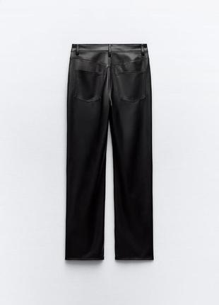 Прямые брюки брюки брюки из экокожи zara / кожаные брюки брючины с экоклиматпрямое7 фото