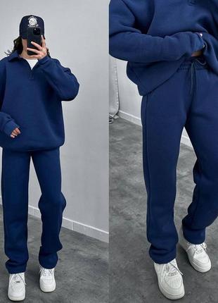 Теплые и уютные костюмы кроя oversize, спортивный костюм на флисе красный, черный, синий, серый, песочный2 фото