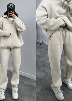 Теплые и уютные костюмы кроя oversize, спортивный костюм на флисе красный, черный, синий, серый, песочный3 фото