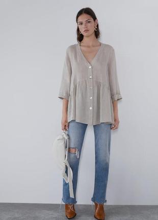 Льняная блузка zara buttoned linen blouse4 фото