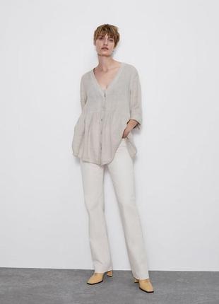 Льняная блузка zara buttoned linen blouse2 фото