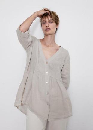 Льняная блузка zara buttoned linen blouse3 фото