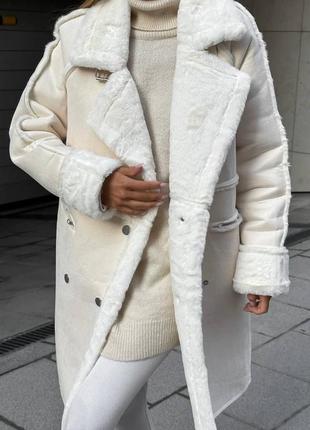 Дубленки женская молочная оверсайз с карманами на пуговицах качественная стильная трендовая3 фото