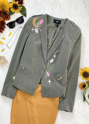 Хакі блейзер з ручним розписом h&m
