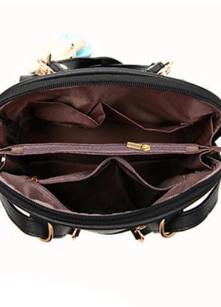 Женский рюкзак городской сумка 2 в 1 с брелоком мишкой | рюкзачок сумочка женская | сумка-рюкзак для девушек6 фото