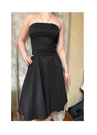 🖤 маленька чорна сукня без бретелей кльош вечірня міді 🖤1 фото