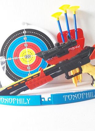 Арбалет игрушечный для детей со стрелами на присосках и мишенью5 фото