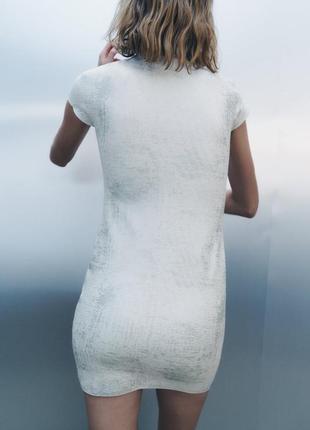 Короткое белое платье металлизированное zara new5 фото