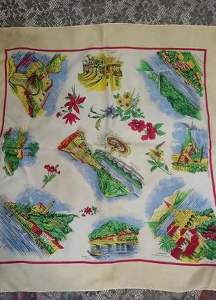 Коллекционный винтажный шелковый сувенирный платок города страны швейцария+подарок3 фото