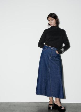 Расклешенная джинсовая юбка средней длины zara z19751 фото