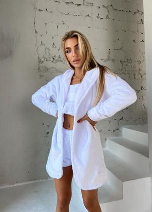 Домашний костюм тройка шорты + топ + халат (пижама) xs/s/m белый3 фото