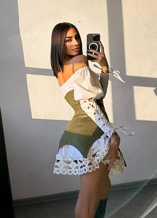 Сукня декорована мереживом + корсет, комплект