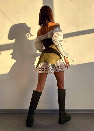 Сукня декорована мереживом + корсет, комплект