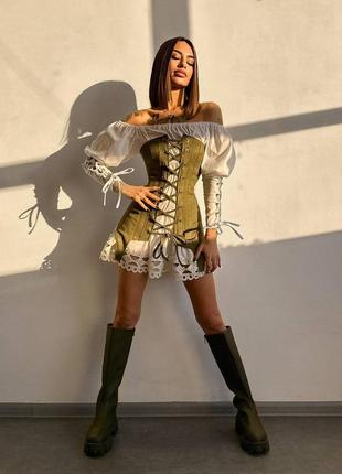 Сукня декорована мереживом + корсет, комплект