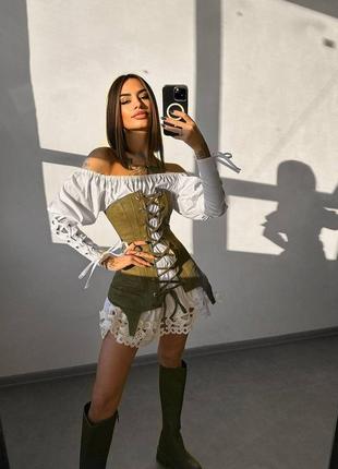 Сукня декорована мереживом + корсет, комплект