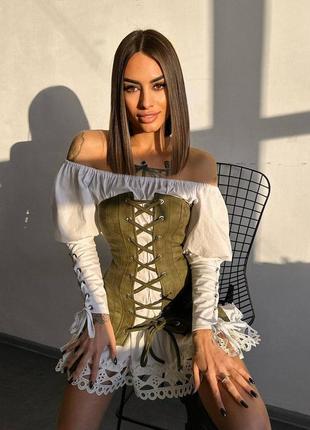 Сукня декорована мереживом + корсет, комплект